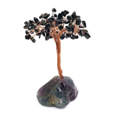 Sertifikalı Hakiki Orijinal Doğal Taş Obsidyen Ağaç - Alt Kısmı Mor Florit - Doğal Taş (1)