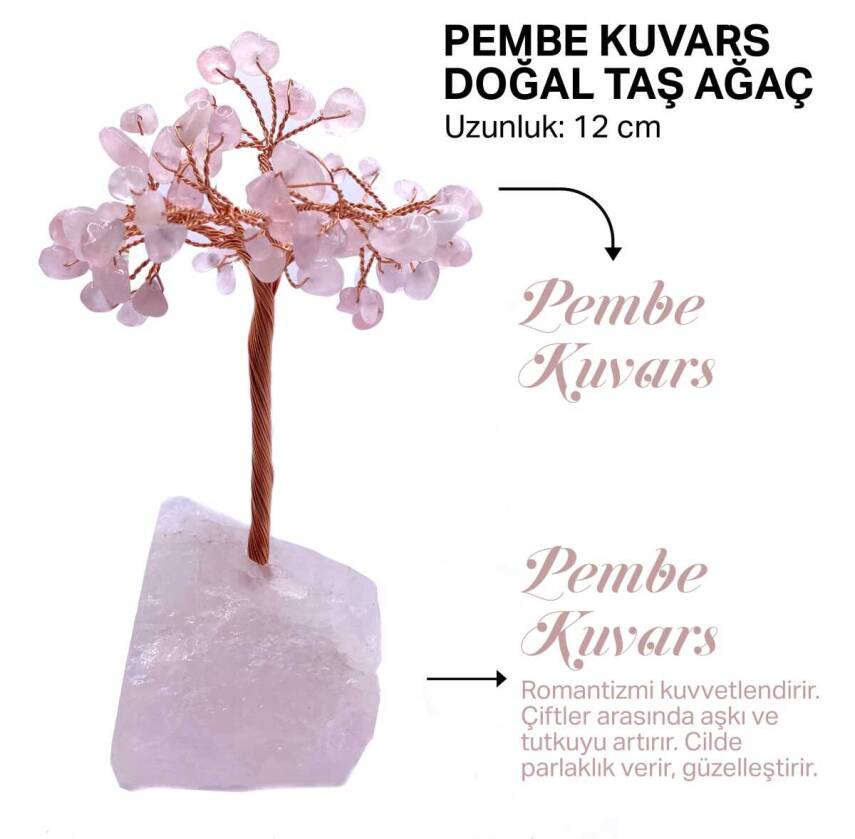 Sertifikalı Hakiki Orijinal Doğal Taş Pembe Kuvars Ağaç - Alt Kısmı Pembe Kuvars - 1