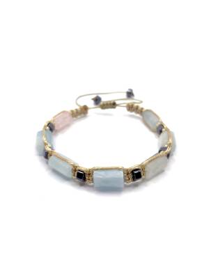 Sertifikalı Hakiki Orijinal Heliodor - Hematit Doğal Taş İpli Bileklik (Köşeli Makrome Model) - 2