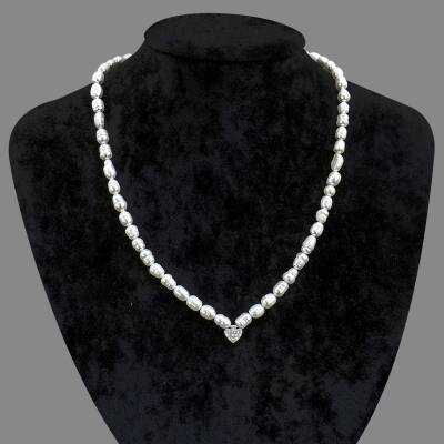 Sertifikalı Hakiki Orijinal İnci Doğal Taş Gümüş Aparatlı (Kalp Aparatlı) Kolye - 2