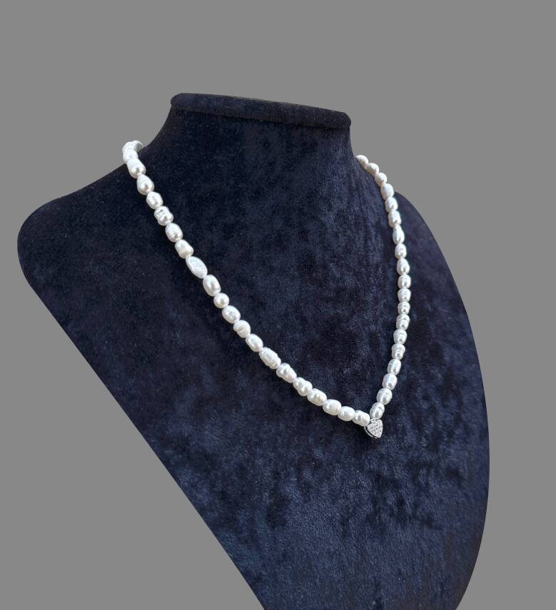 Sertifikalı Hakiki Orijinal İnci Doğal Taş Gümüş Aparatlı (Kalp Aparatlı) Kolye - 3