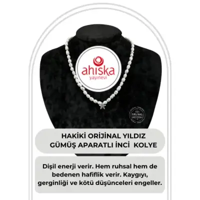 Sertifikalı Hakiki Orijinal İnci Doğal Taş Gümüş Aparatlı (Yıldız Aparatlı) Kolye - 1