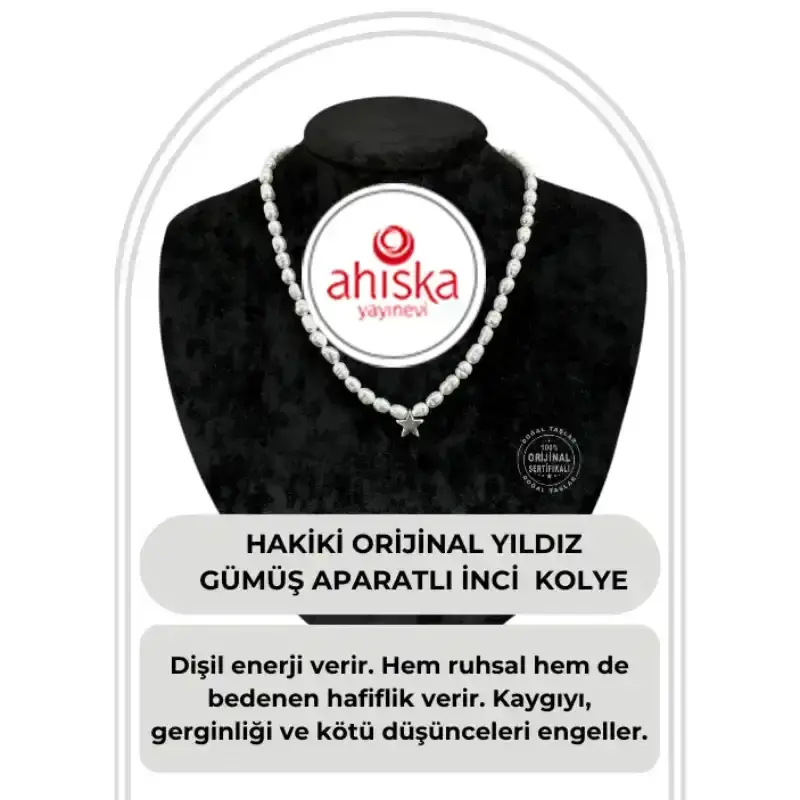 Sertifikalı Hakiki Orijinal İnci Doğal Taş Gümüş Aparatlı (Yıldız Aparatlı) Kolye - 1