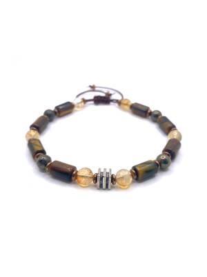 Sertifikalı Hakiki Orijinal Kaplan Gözü - 6mm Sitrin - Pirit - Hematit Doğal Taş İpli Ayarlanabilir Bileklik - 4