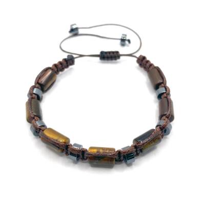 Sertifikalı Hakiki Orijinal Kaplan Gözü - Hematit Doğal Taş İpli Bileklik (Köşeli Makrome Model) - Osmanlı Doğaltaş