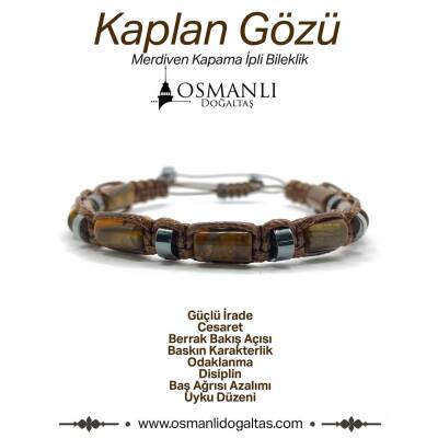Sertifikalı Hakiki Orijinal Kaplan Gözü - Hematit Doğal Taş İpli Bileklik (Köşeli Makrome Model) - 2
