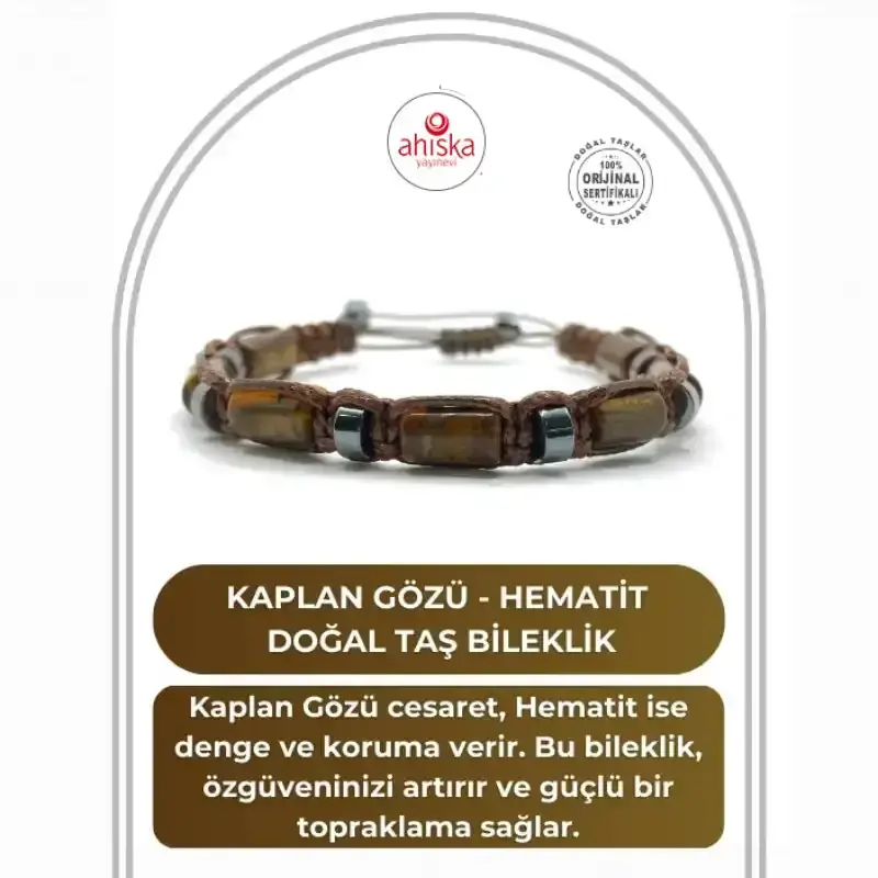Sertifikalı Hakiki Orijinal Kaplan Gözü - Hematit Doğal Taş İpli Bileklik (Köşeli Makrome Model) - 1