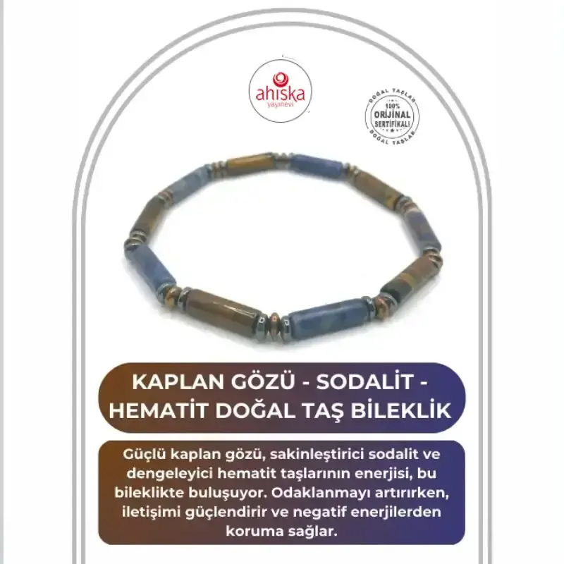 Sertifikalı Hakiki Orijinal Kaplan Gözü - Sodalit - Hematit Doğal Taş Misinalı Bileklik - 1