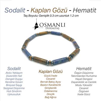 Sertifikalı Hakiki Orijinal Kaplan Gözü - Sodalit - Hematit Doğal Taş Misinalı Bileklik - Osmanlı Doğaltaş