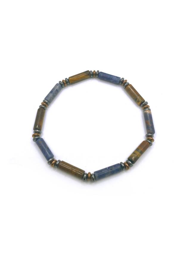 Sertifikalı Hakiki Orijinal Kaplan Gözü - Sodalit - Hematit Doğal Taş Misinalı Bileklik - 4