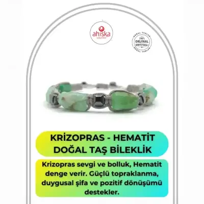 Sertifikalı Hakiki Orijinal Krizopras - Hematit Doğal Taş İpli Bileklik (Köşeli Makrome Model) - 1