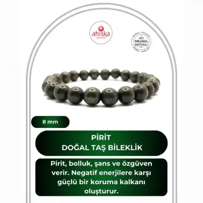Sertifikalı Hakiki Orijinal Pirit 8mm Doğal Taş Misinalı Bileklik - 1