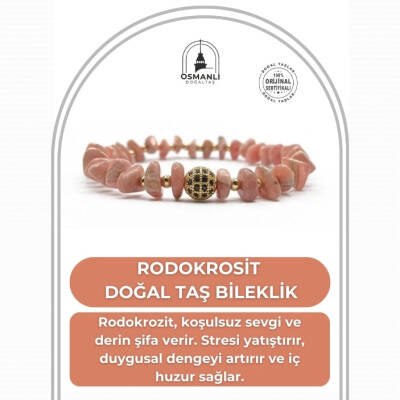 Sertifikalı Hakiki Orijinal Rodokrosit Rondel Kesim Doğal Taş Misinalı Bileklik - 2