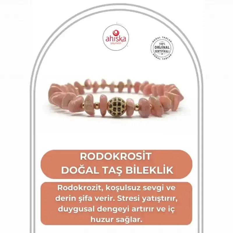Sertifikalı Hakiki Orijinal Rodokrozit Rondel Kesim Doğal Taş Misinalı Bileklik - 2