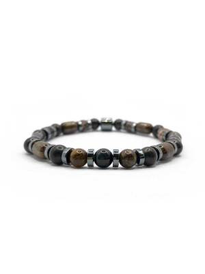 Sertifikalı Hakiki Orijinal (Şungit) Shungite - Bronzit - Obsidyen - Rodonit - Hematit 6mm Misinalı Doğal Taş Bileklik - Doğal Taş