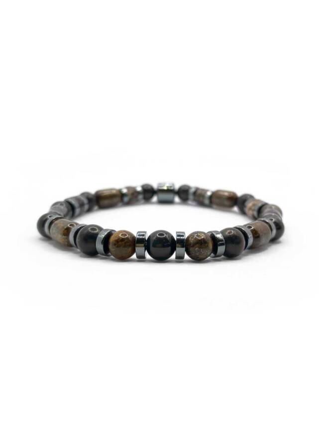 Sertifikalı Hakiki Orijinal (Şungit) Shungite - Bronzit - Obsidyen - Rodonit - Hematit 6mm Misinalı Doğal Taş Bileklik - 1