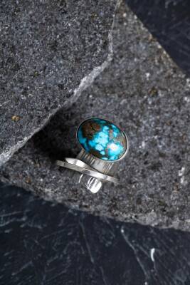 Sertifikalı Hakiki Orijinal Turkuaz Yüzük Doğal Taş Gümüş Yüzük (Kadın) Her Parmağa Ayarlanabilir 925 Ayar - Osmanlı Doğaltaş