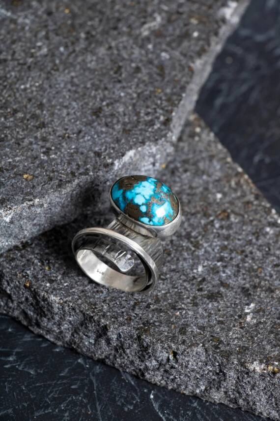 Sertifikalı Hakiki Orijinal Turkuaz Yüzük Doğal Taş Gümüş Yüzük (Kadın) Her Parmağa Ayarlanabilir 925 Ayar - 2