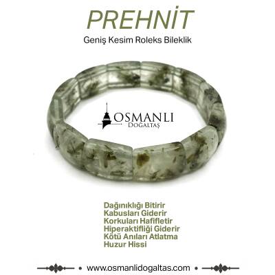 Sertifikalı Hakiki Prehnit Doğal Taş Geniş Kesim Roleks Bileklik - Osmanlı Doğaltaş