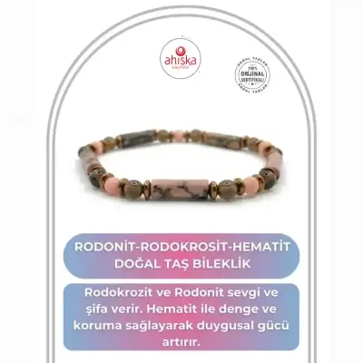 Sertifikalı Hakiki Rodonit-Rodokrozit-Hematit Doğal Taş Bileklik - 1