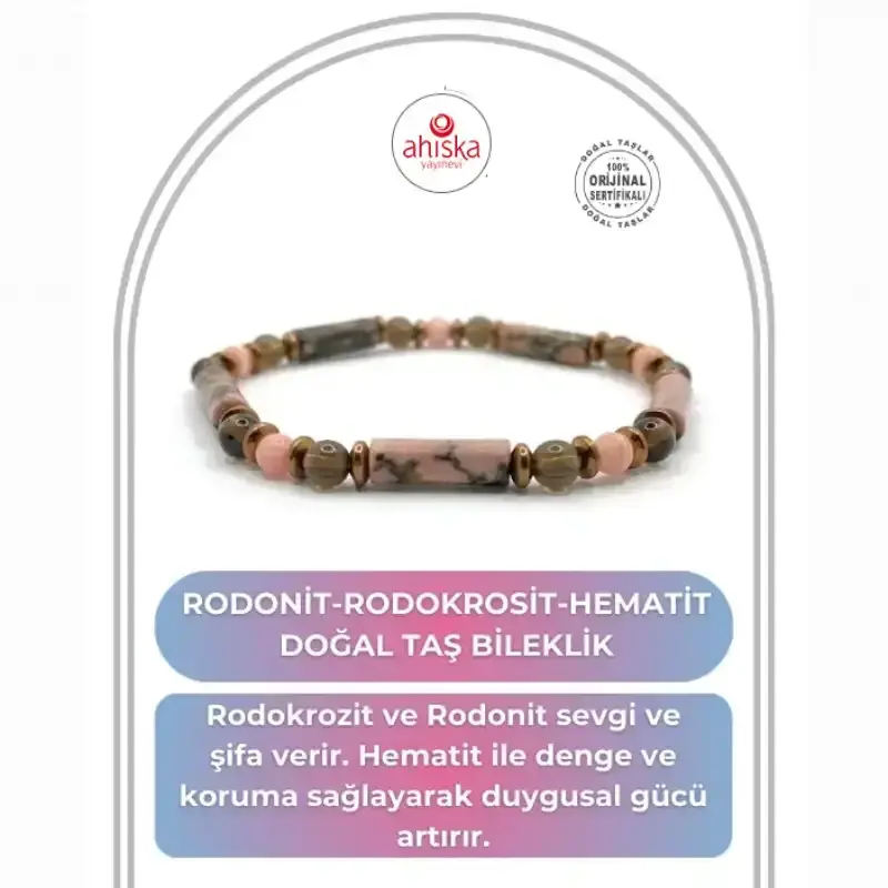 Sertifikalı Hakiki Rodonit-Rodokrozit-Hematit Doğal Taş Bileklik - 1