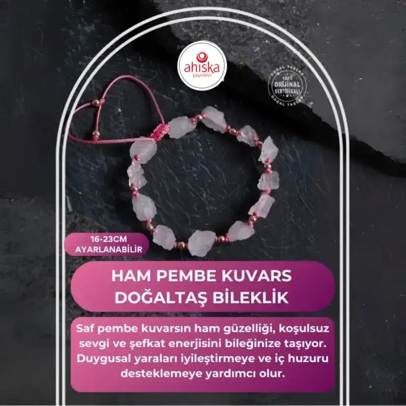 Sertifikalı Ham Pembe Kuvars Doğaltaş Bileklik - 2