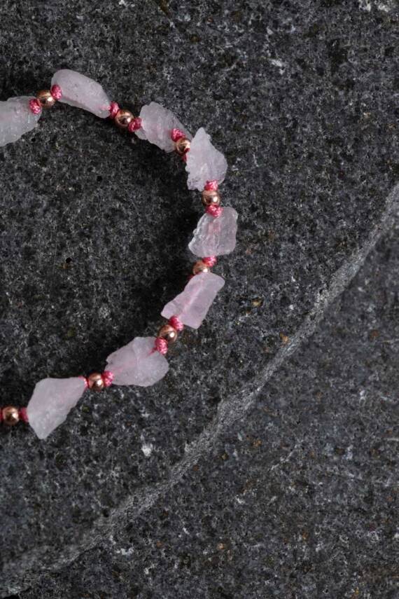 Sertifikalı Ham Pembe Kuvars Doğaltaş Bileklik - 4