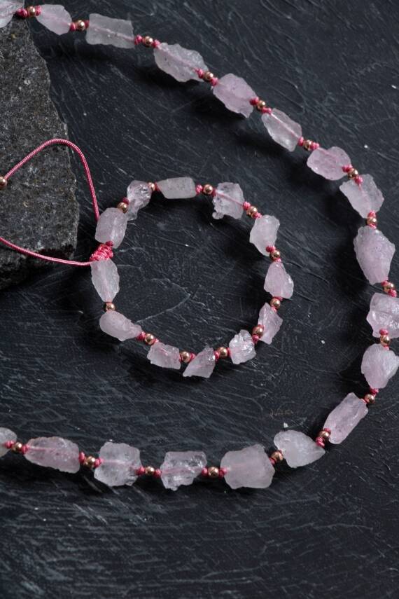 Sertifikalı Ham Pembe Kuvars Doğaltaş Takım - 3