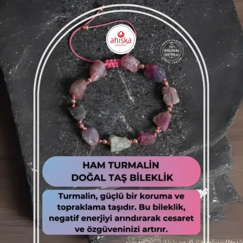 Sertifikalı Ham Turmalin Doğal Taş Ayarlanabilir Bileklik - 2