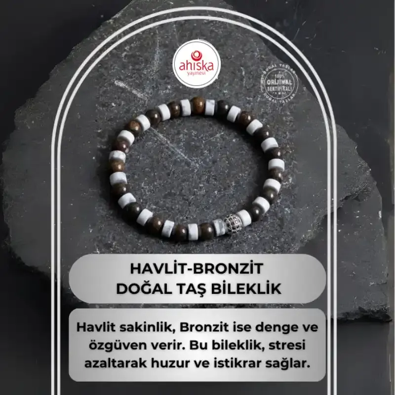 Sertifikalı Havlit, Bronzit Zirkon Aparat Doğal Taş Bileklik - 1