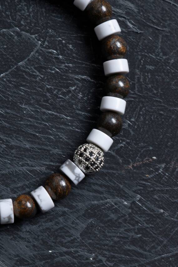 Sertifikalı Havlit, Bronzit Zirkon Aparat Doğal Taş Bileklik - 2