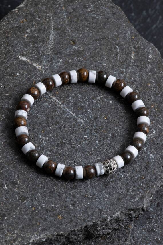 Sertifikalı Havlit, Bronzit Zirkon Aparat Doğal Taş Bileklik - 4