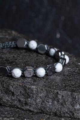 Sertifikalı Havlit, Hematit Doğal Taş Makrome Bileklik - 2