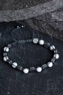 Sertifikalı Havlit, Hematit Doğal Taş Makrome Bileklik - 3