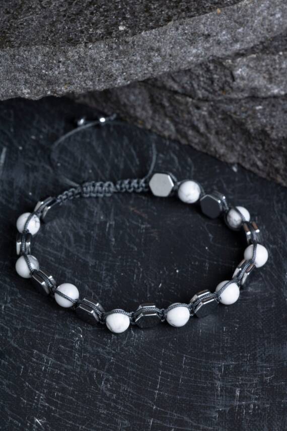 Sertifikalı Havlit, Hematit Doğal Taş Makrome Bileklik - 3