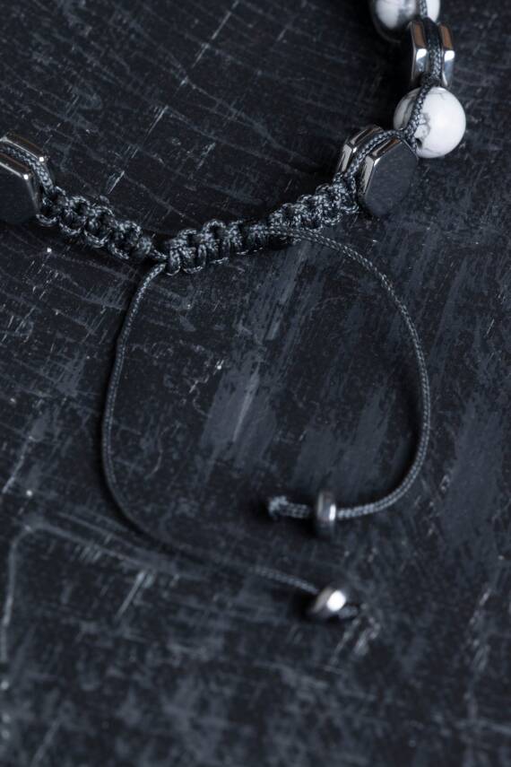 Sertifikalı Havlit, Hematit Doğal Taş Makrome Bileklik - 4