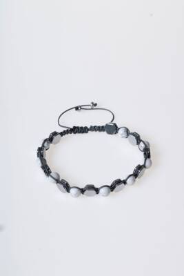 Sertifikalı Havlit, Hematit Doğal Taş Makrome Bileklik - 5