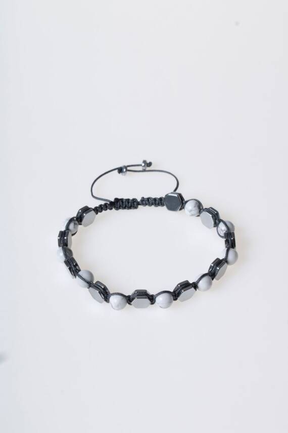 Sertifikalı Havlit, Hematit Doğal Taş Makrome Bileklik - 5
