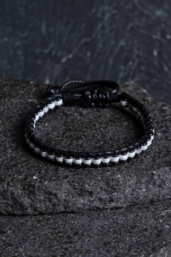 Sertifikalı Havlit Özel Tasarım Deri Doğal Taş Makrome Bileklik (SK:396) - 1