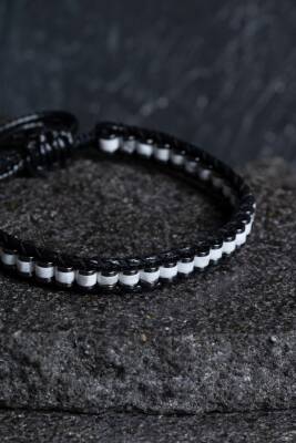 Sertifikalı Havlit Özel Tasarım Deri Doğal Taş Makrome Bileklik (SK:396) - 3