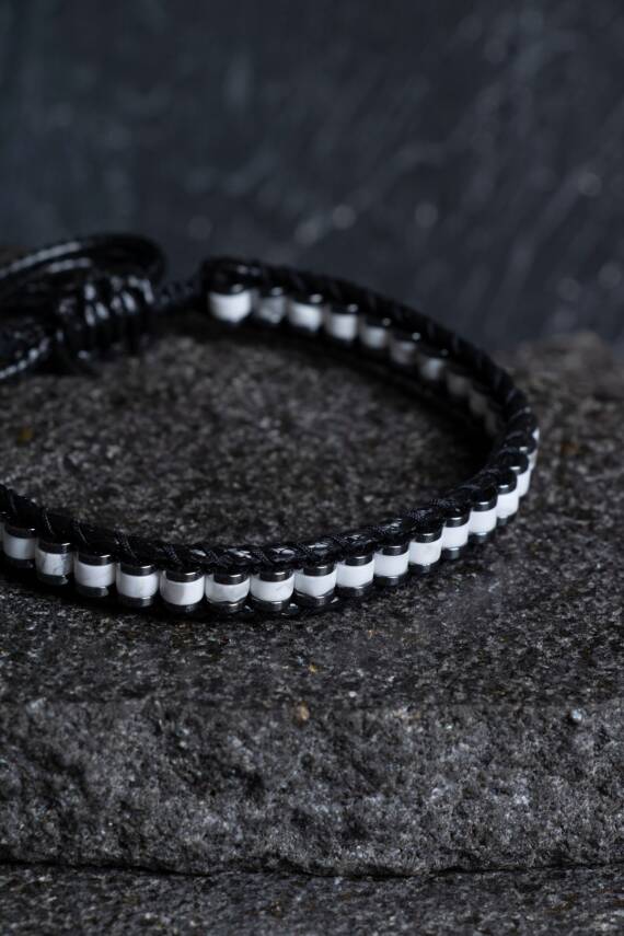 Sertifikalı Havlit Özel Tasarım Deri Doğal Taş Makrome Bileklik (SK:396) - 3