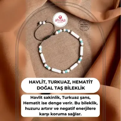 Sertifikalı Havlit, Turkuaz, Hematit Doğal Taş Makrome Bileklik - Doğal Taş (1)
