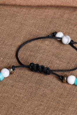 Sertifikalı Havlit, Turkuaz, Hematit Doğal Taş Makrome Bileklik - 2