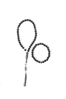 Sertifikalı Hematit 925 Ayar Gümüş 8 mm İmameli Tesbih & Bileklik Seti - Osmanlı Doğal Taş