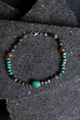 Sertifikalı Hematit-Afrika Furize (Turkuaz) Doğal Taş Bileklik Gümüş Aparatlı SK: 036 - 3