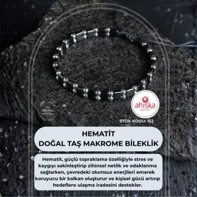 Sertifikalı Hematit Doğal Taş Makrome Bileklik (SK152) - 1