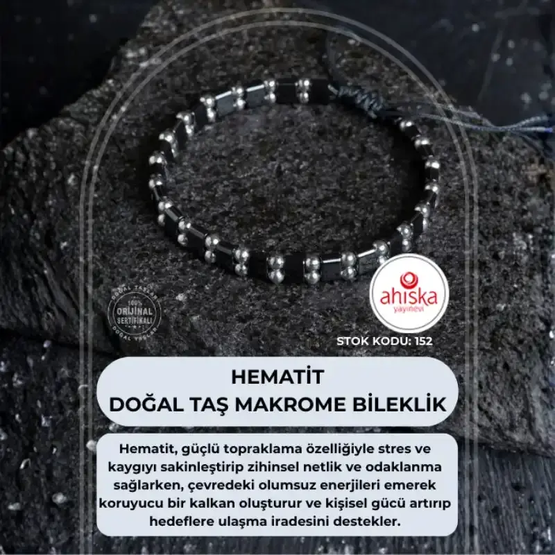 Sertifikalı Hematit Doğal Taş Makrome Bileklik (SK152) - 1