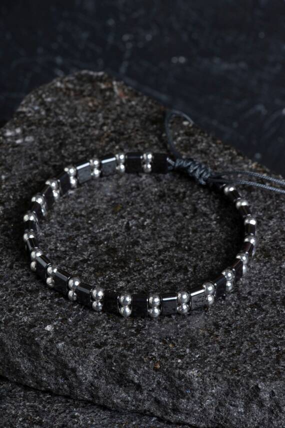 Sertifikalı Hematit Doğal Taş Makrome Bileklik (SK:152) - 1