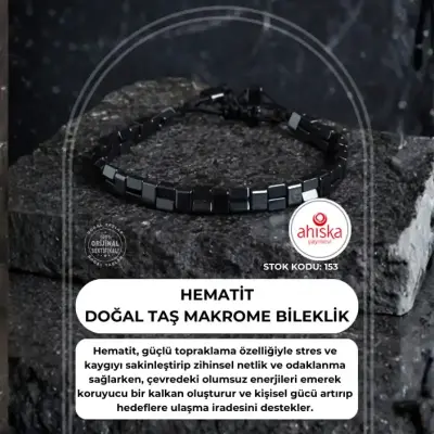 Sertifikalı Hematit Doğal Taş Makrome Bileklik (SK153) - 1