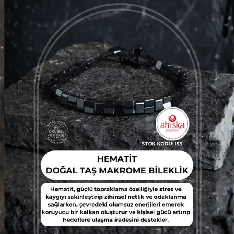 Sertifikalı Hematit Doğal Taş Makrome Bileklik (SK153) - 1